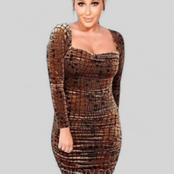 NWT Leith Ruched Velour Mini Dress Reptile Croc Burnout Velvet Brown - Picture 4 of 7